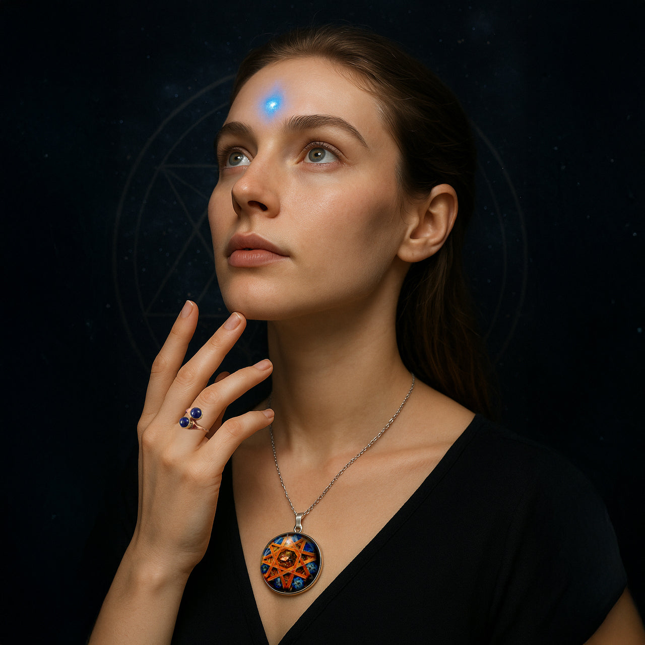 Dark Magic Protector Pendant Kalachakra 14k Gold Protective Crystals