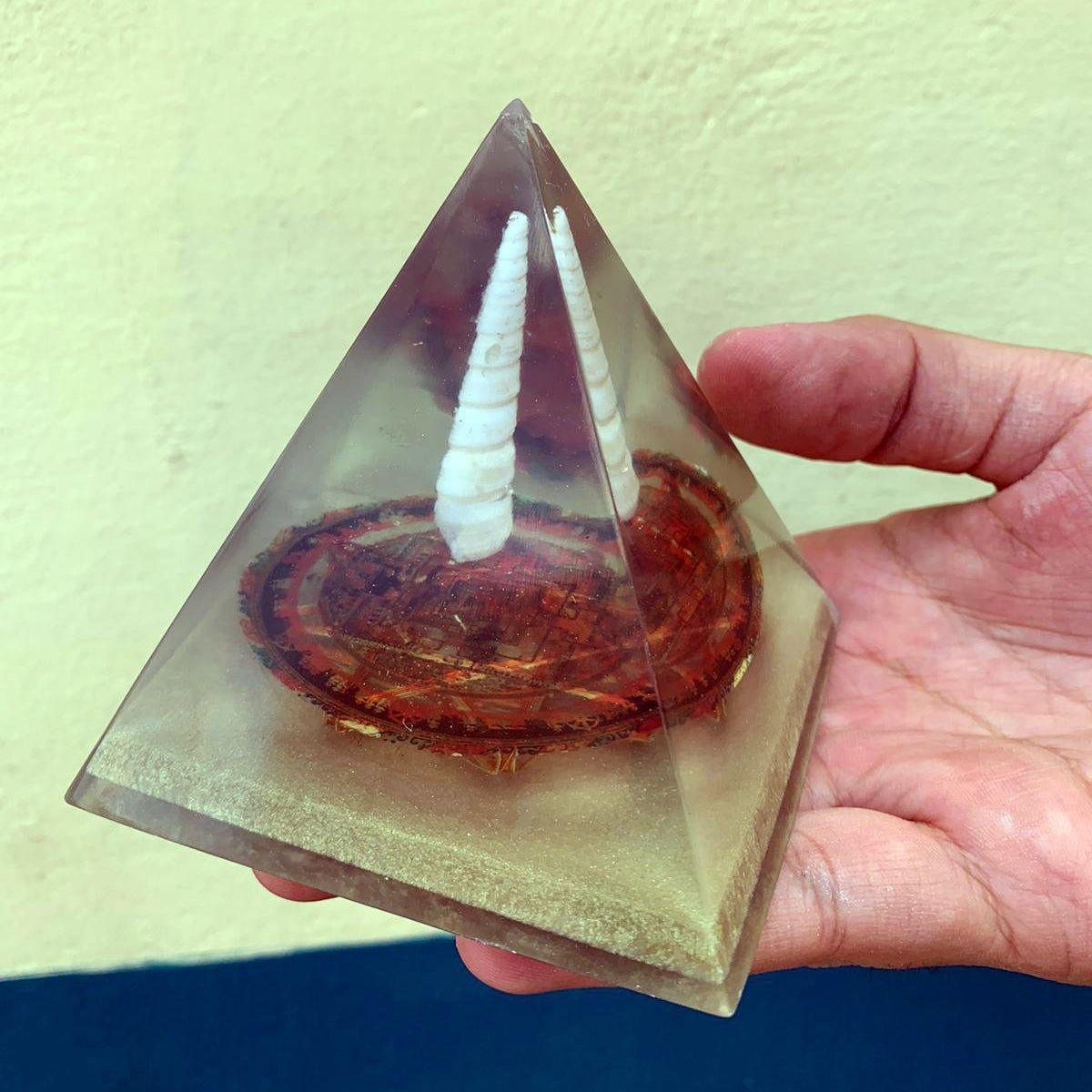 Pyramid with 14K Gold for Protection against Black Magic Kalachakra - Metayantra WorldWide